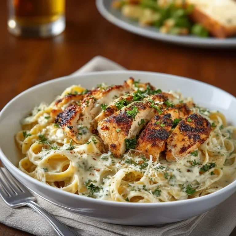 Healthy chicken alfredo dish served with fresh ingredients