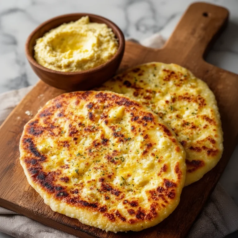 Healthy cottage cheese flatbread topped with fresh herbs and veggies