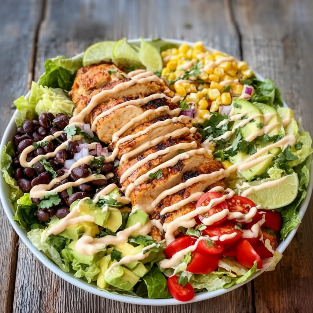 Healthy Southwest Chicken Salad with grilled chicken and fresh vegetables