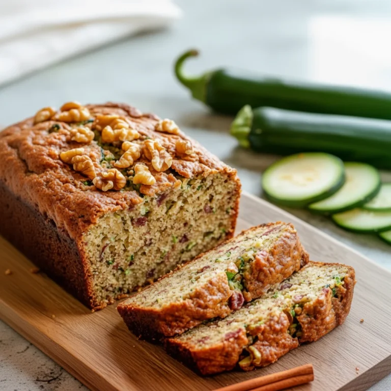 Slice of healthy zucchini bread with nuts and spices