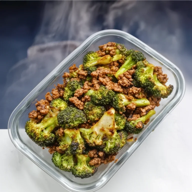 High protein beef and broccoli stir fry on a plate