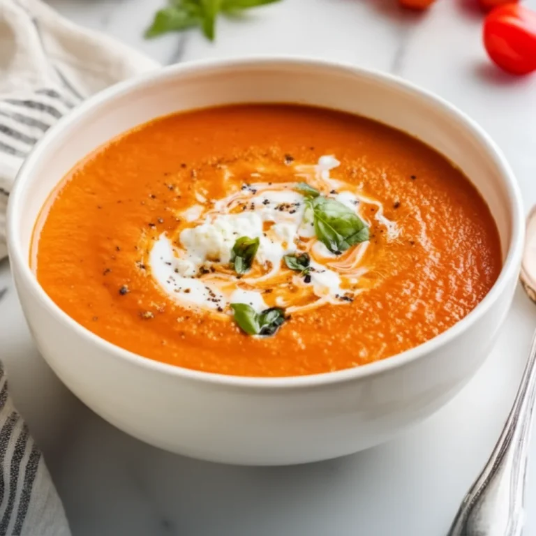 Creamy cottage cheese tomato soup garnished with fresh herbs