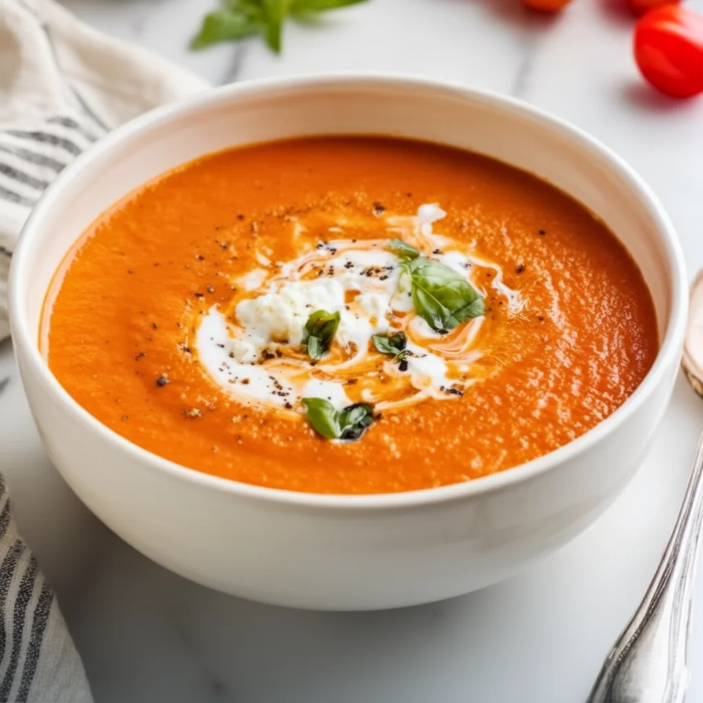 Creamy cottage cheese tomato soup garnished with fresh herbs