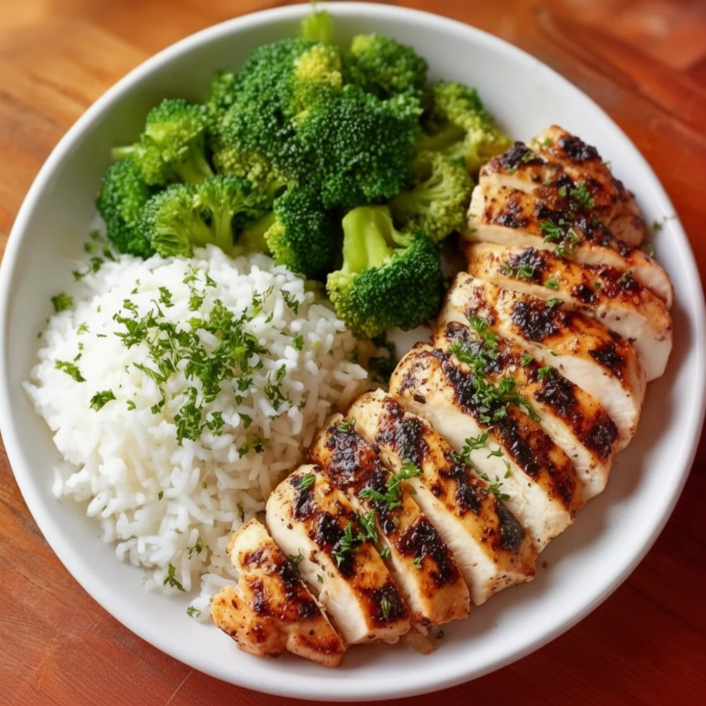 High protein grilled chicken bowl with fresh vegetables and grains