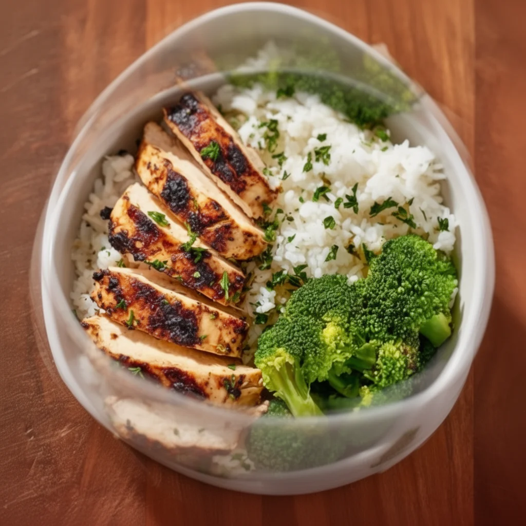 High protein grilled chicken breast meal prep bowl with vegetables and grains