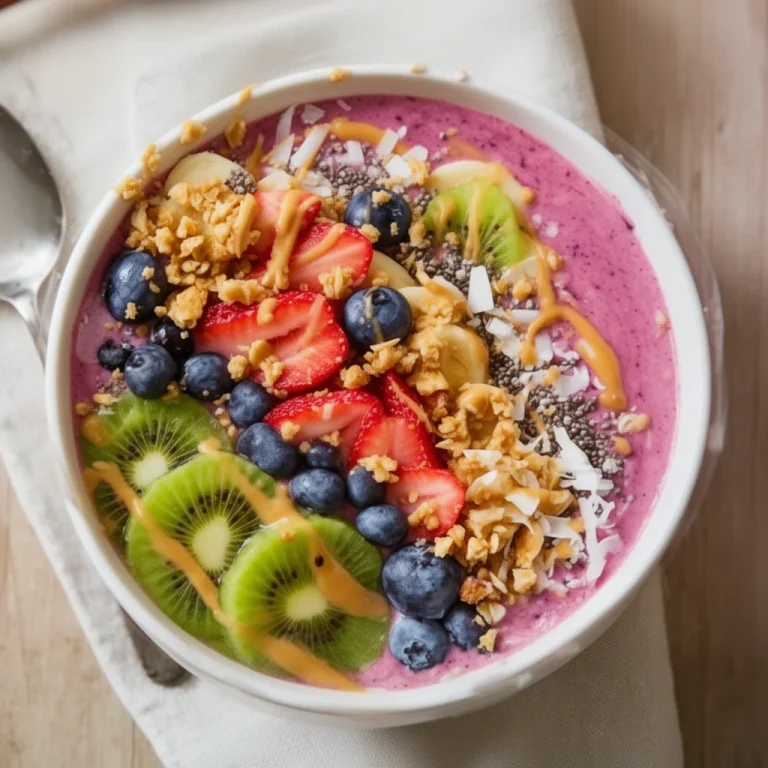 Tropical Berry Protein Smoothie Bowl topped with fresh berries and seeds