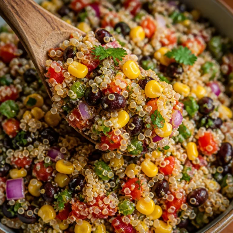 Colorful Black Bean and Corn Quinoa Salad with fresh ingredients