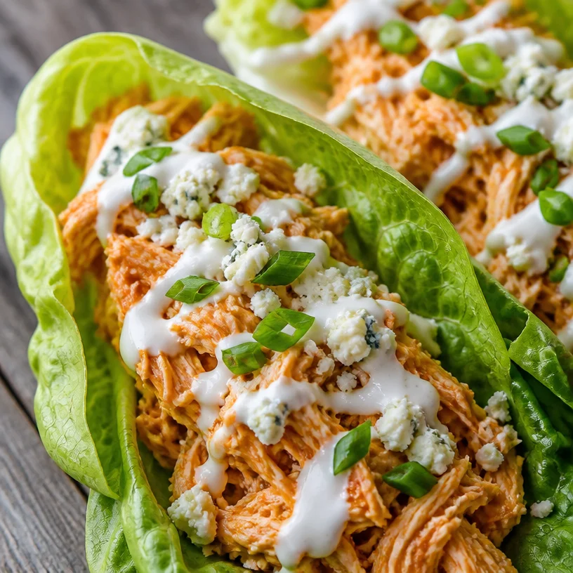 Buffalo Chicken Lettuce Wraps - Spicy, healthy meal wrapped in crisp lettuce