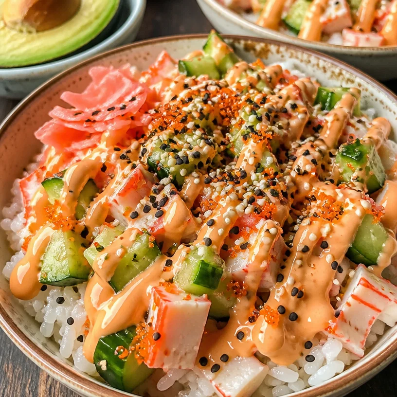 Delicious California Roll sushi bowls with fresh ingredients and vibrant presentation.