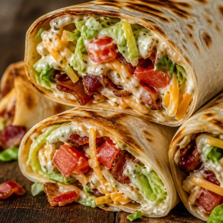 Cheesy Bacon Ranch Wraps with crispy bacon and ranch dressing