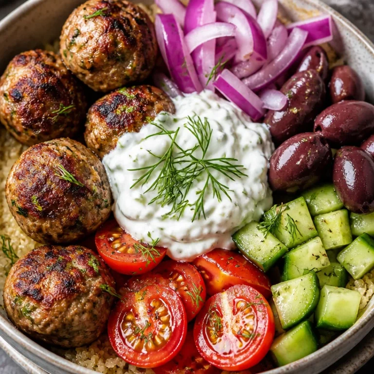 Delicious Greek Turkey Meatball Bowls with fresh ingredients and savory flavors.