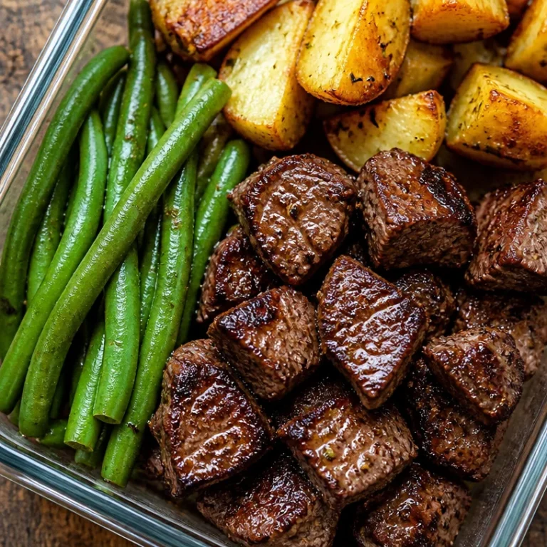Savory steak bites ready for meal prep with fresh vegetables