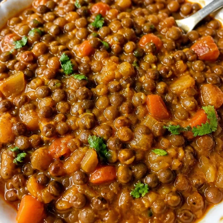 Serving of cooked black lentils in a bowl with herbs.