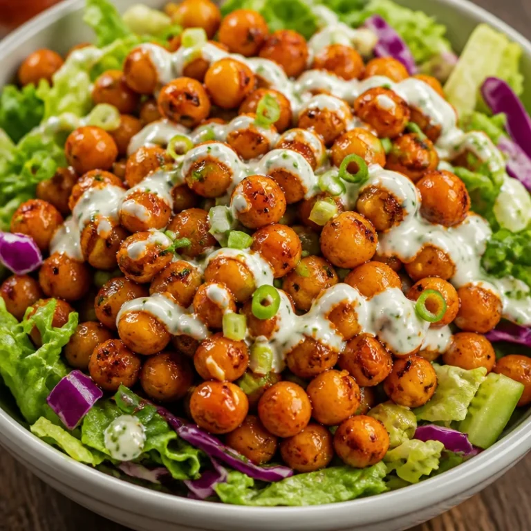 Buffalo Roasted Chickpeas Salad featuring fresh vegetables and spices