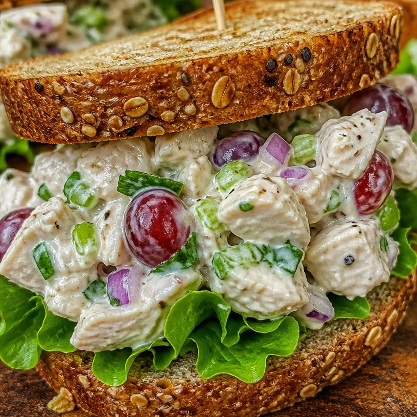Greek Yogurt Chicken Salad Sandwiches served on whole grain bread