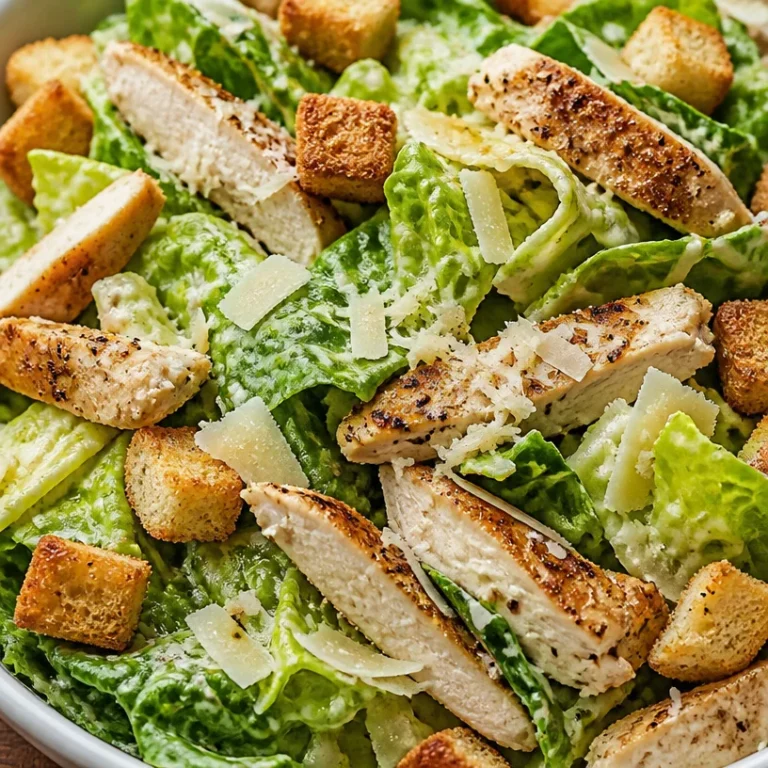 Healthy Chicken Caesar Salad with grilled chicken and fresh romaine lettuce