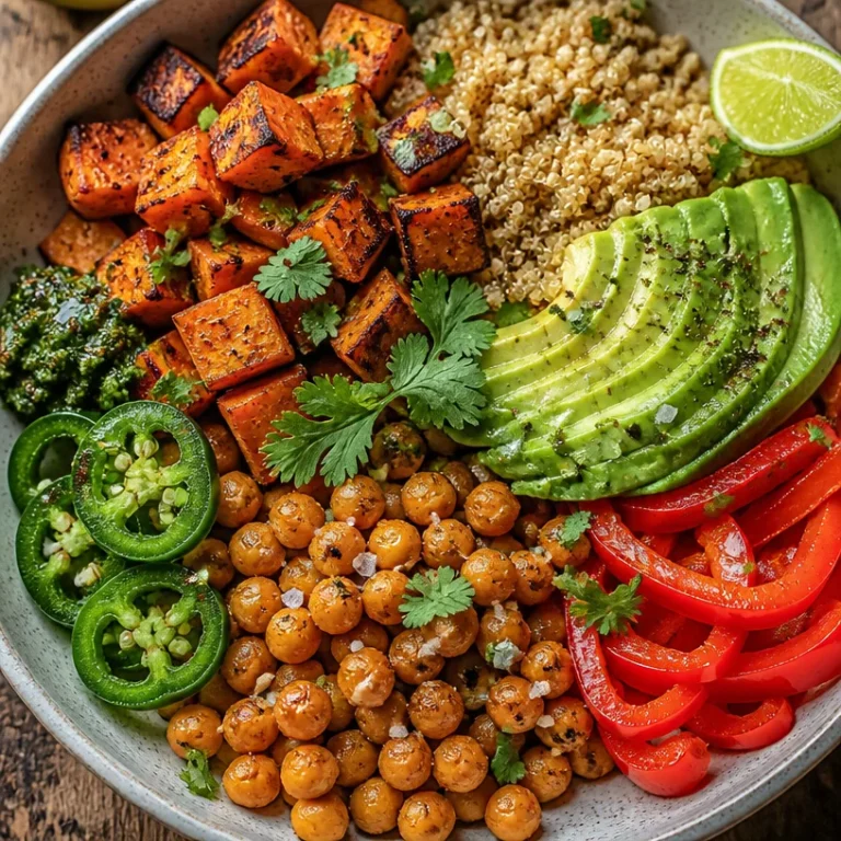 Colorful Sweet Potato Buddha Bowl with fresh vegetables and grains