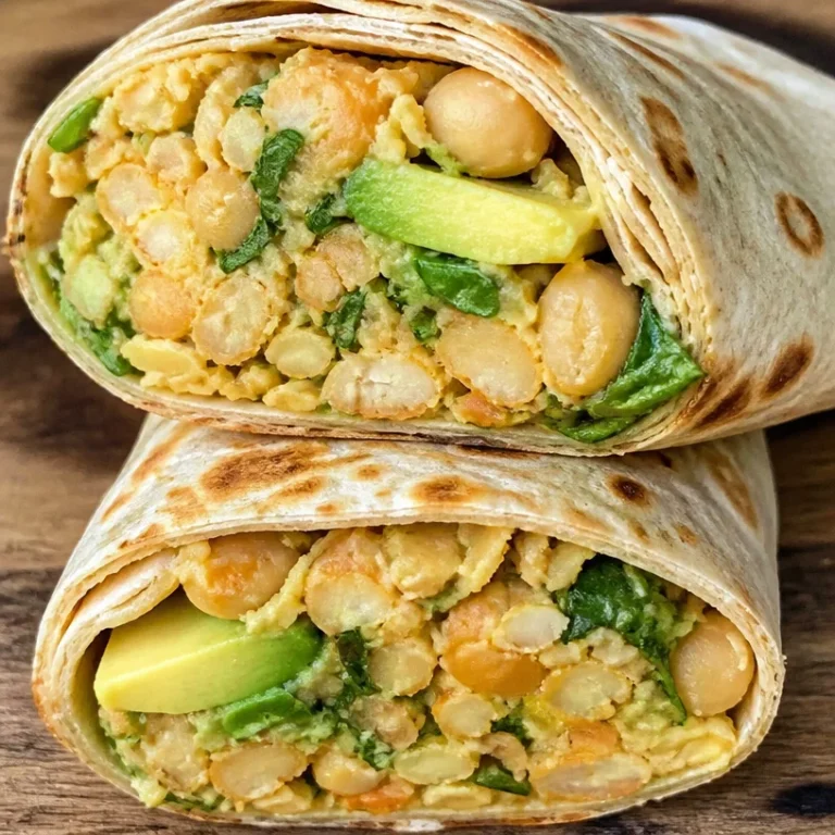 Vegan avocado chickpea wraps on a plate with fresh vegetables and herbs.