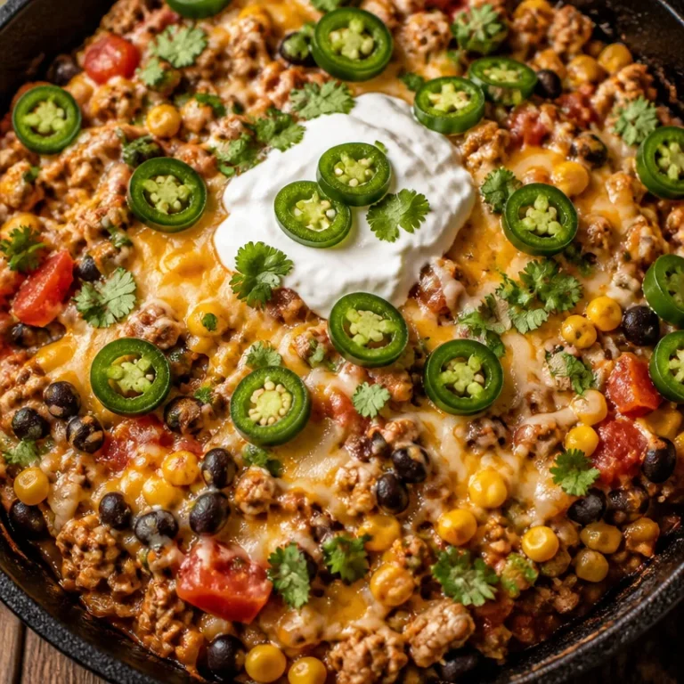 Quick 20-minute turkey taco skillet with ground turkey and colorful veggies