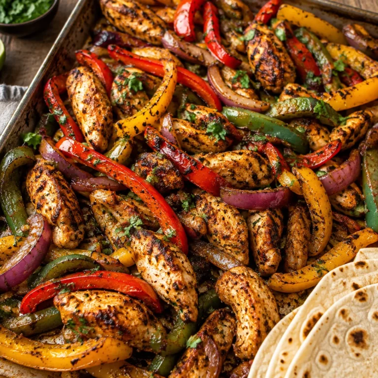 Delicious sheet pan chicken fajitas ready to serve in just 30 minutes