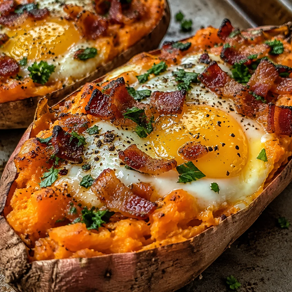 Healthy breakfast sweet potato dish served with toppings
