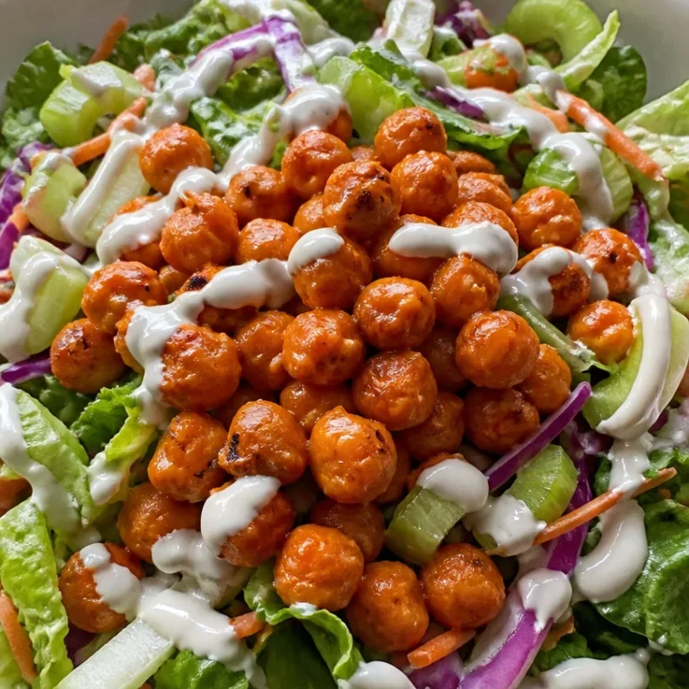 Healthy Buffalo Chickpea Salad with spicy sauce and fresh vegetables