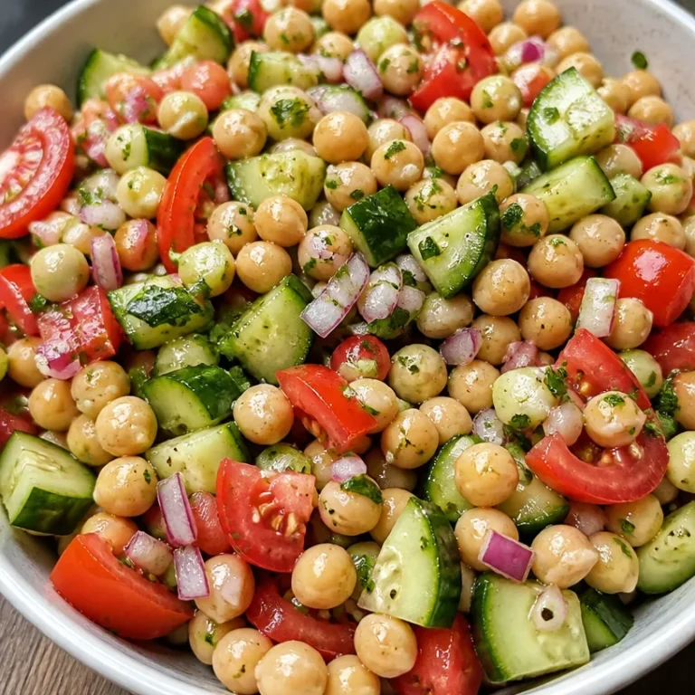 Chickpea salad with cucumbers and tomatoes in a vibrant bowl