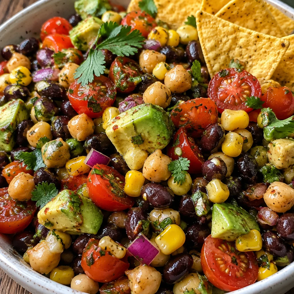 Chili Lime Bean Salad with mixed beans, lime, and spices in a bowl