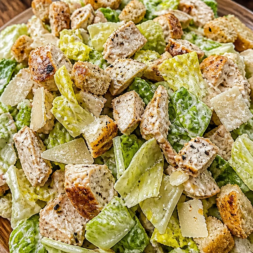 Chopped Chicken Caesar Salad with Greek Yogurt Dressing in a bowl