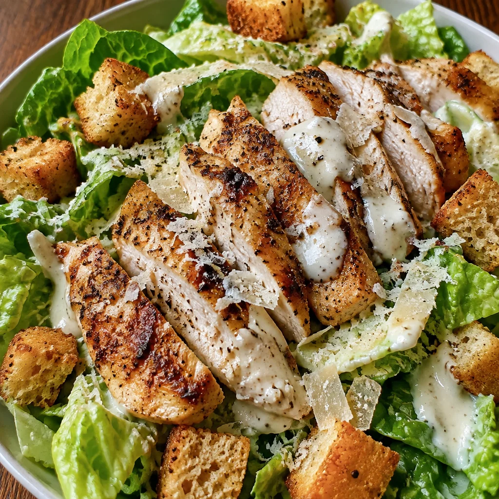 Delicious Chicken Caesar Salad featuring romaine lettuce and creamy dressing