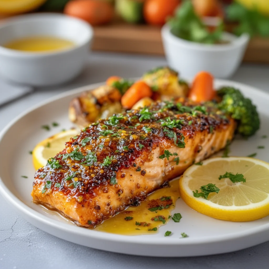 Air Fryer Honey Mustard Salmon dish served on a plate
