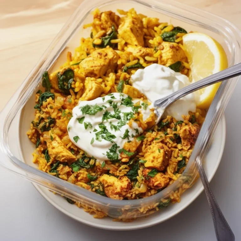 Plate of anti-inflammatory turmeric chicken served with rice and herbs