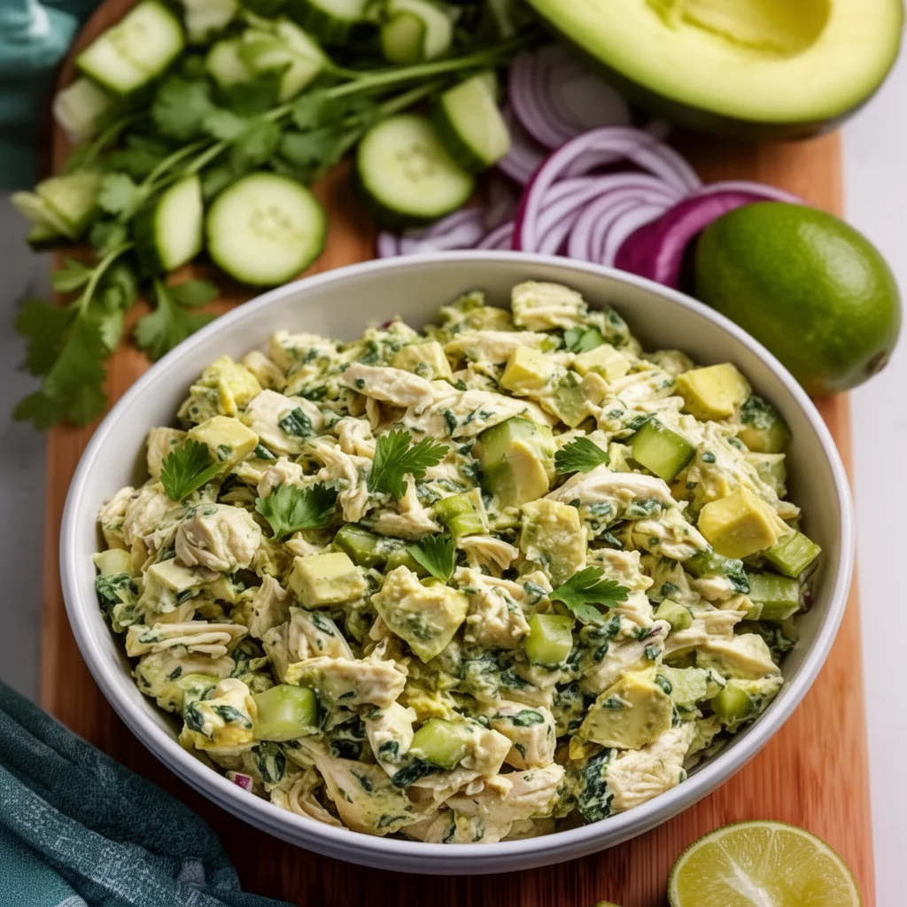 Delicious Avocado Chicken Salad with fresh ingredients in a bowl