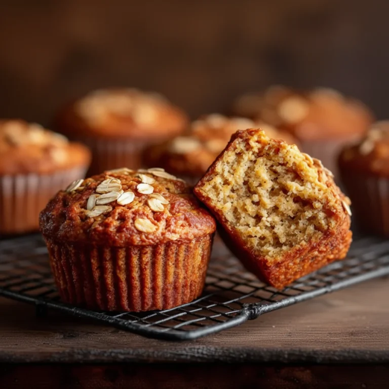 Freshly baked banana oatmeal muffins on a cooling rack