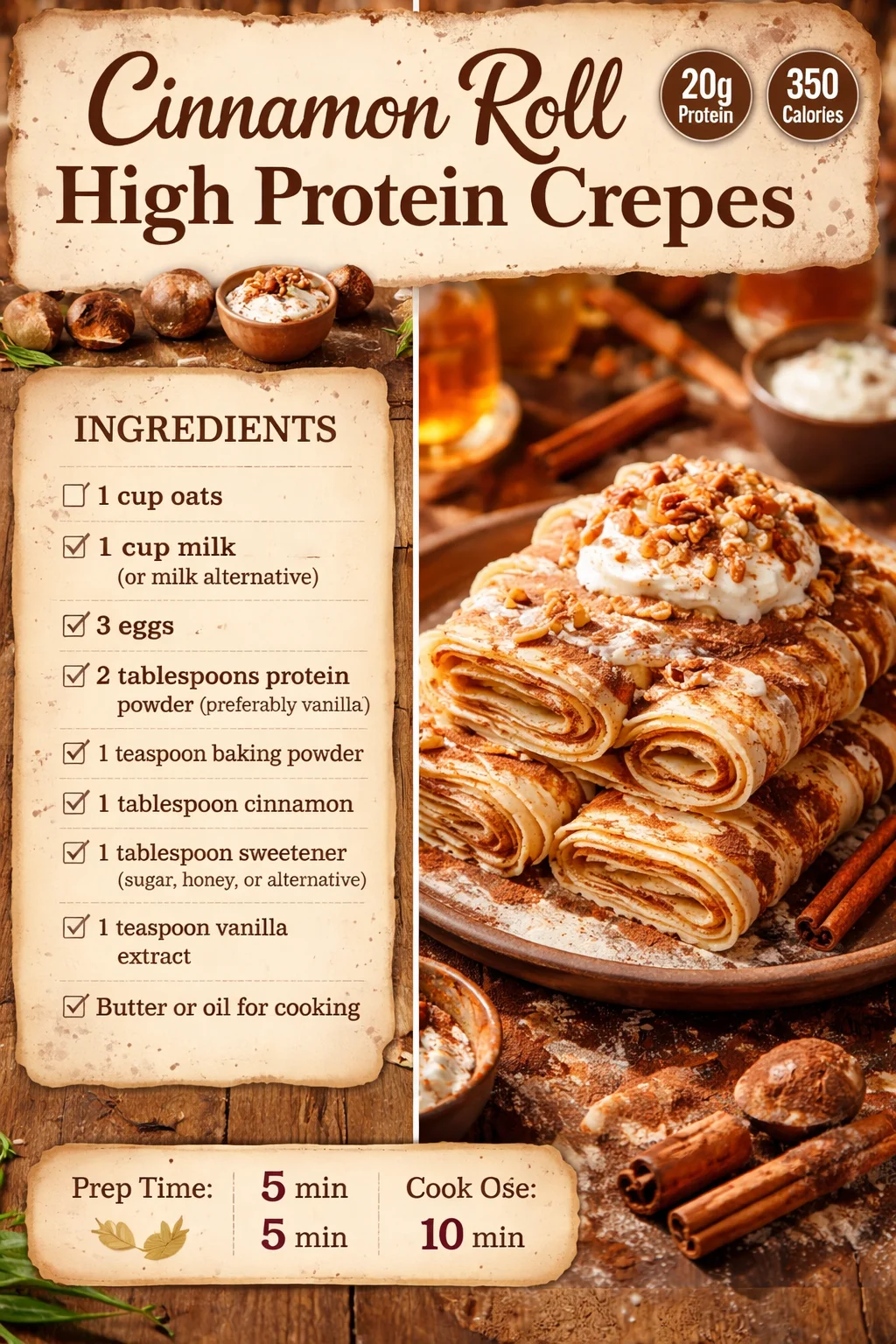 Cinnamon Roll High Protein Crepes