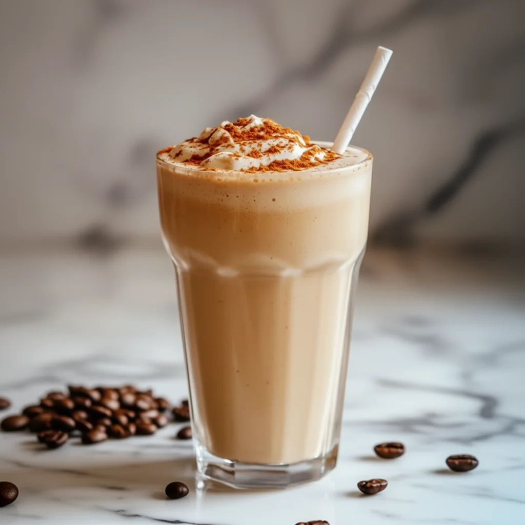 Cold brew coffee smoothie with bananas and chocolate in a glass