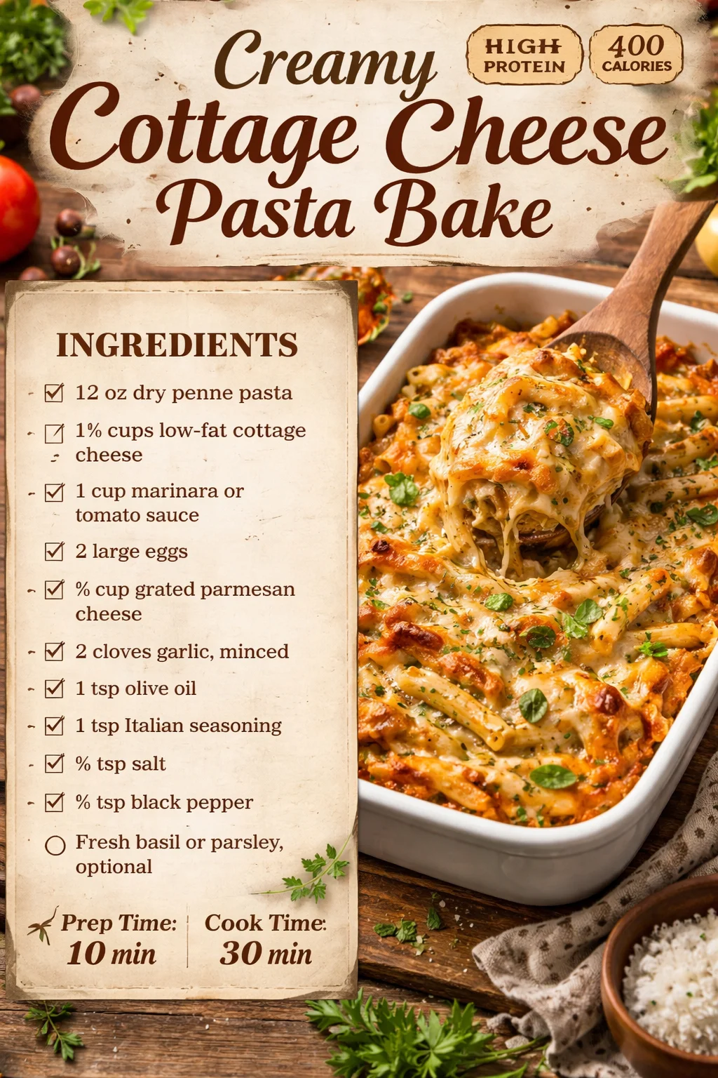 Creamy Cottage Cheese Pasta Bake
