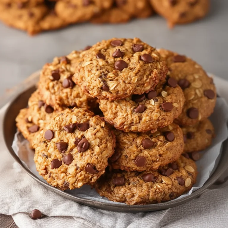 Freshly baked easy chewy oatmeal cookies on a cooling rack