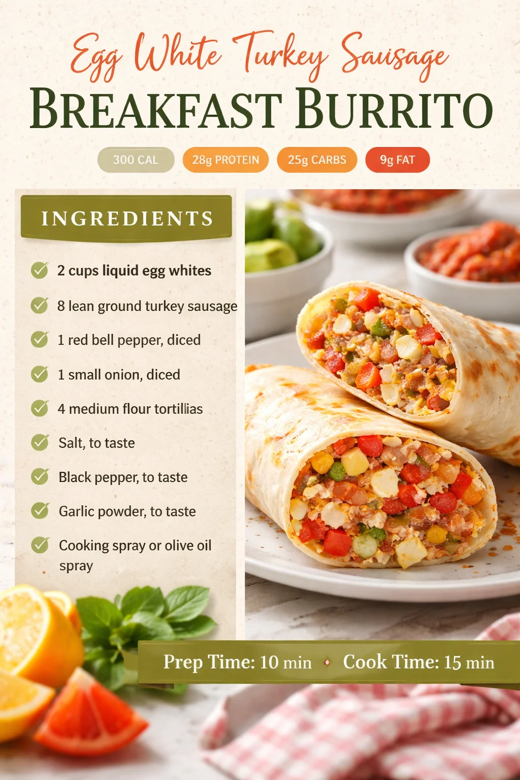 Egg White Turkey Sausage Breakfast Burrito