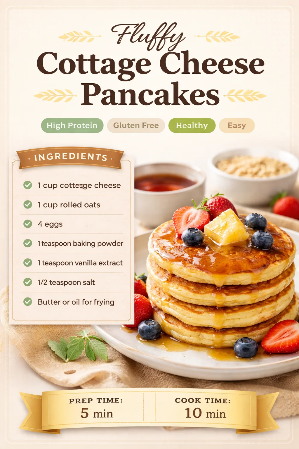 Fluffy Cottage Cheese Pancakes