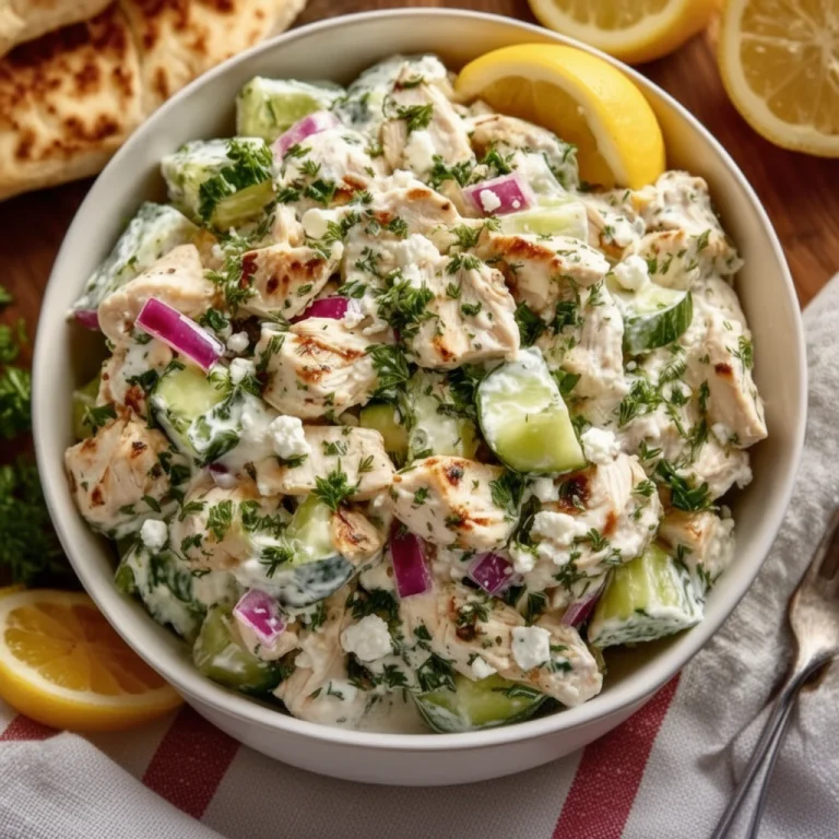 Delicious Greek yogurt chicken salad served in a bowl with fresh ingredients