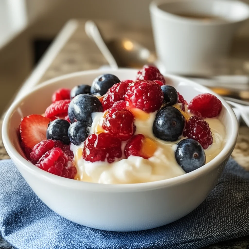 Delicious Greek yogurt pre-workout bowl with fruits and nuts for energy