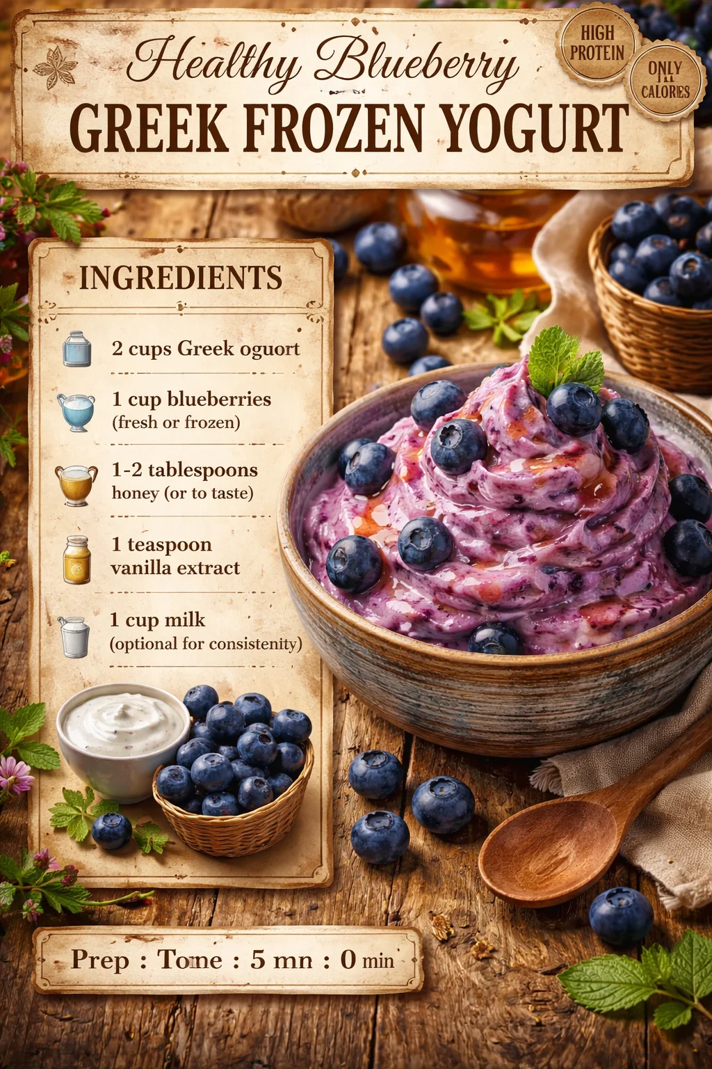 Healthy Blueberry Greek Frozen Yogurt