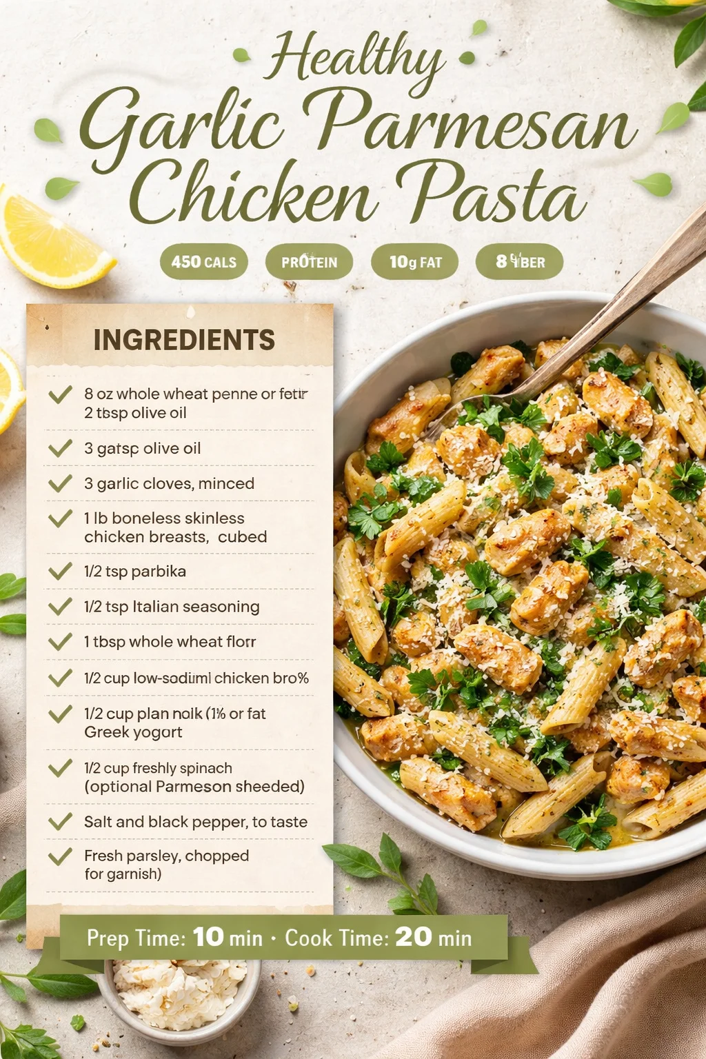 Healthy Garlic Parmesan Chicken Pasta