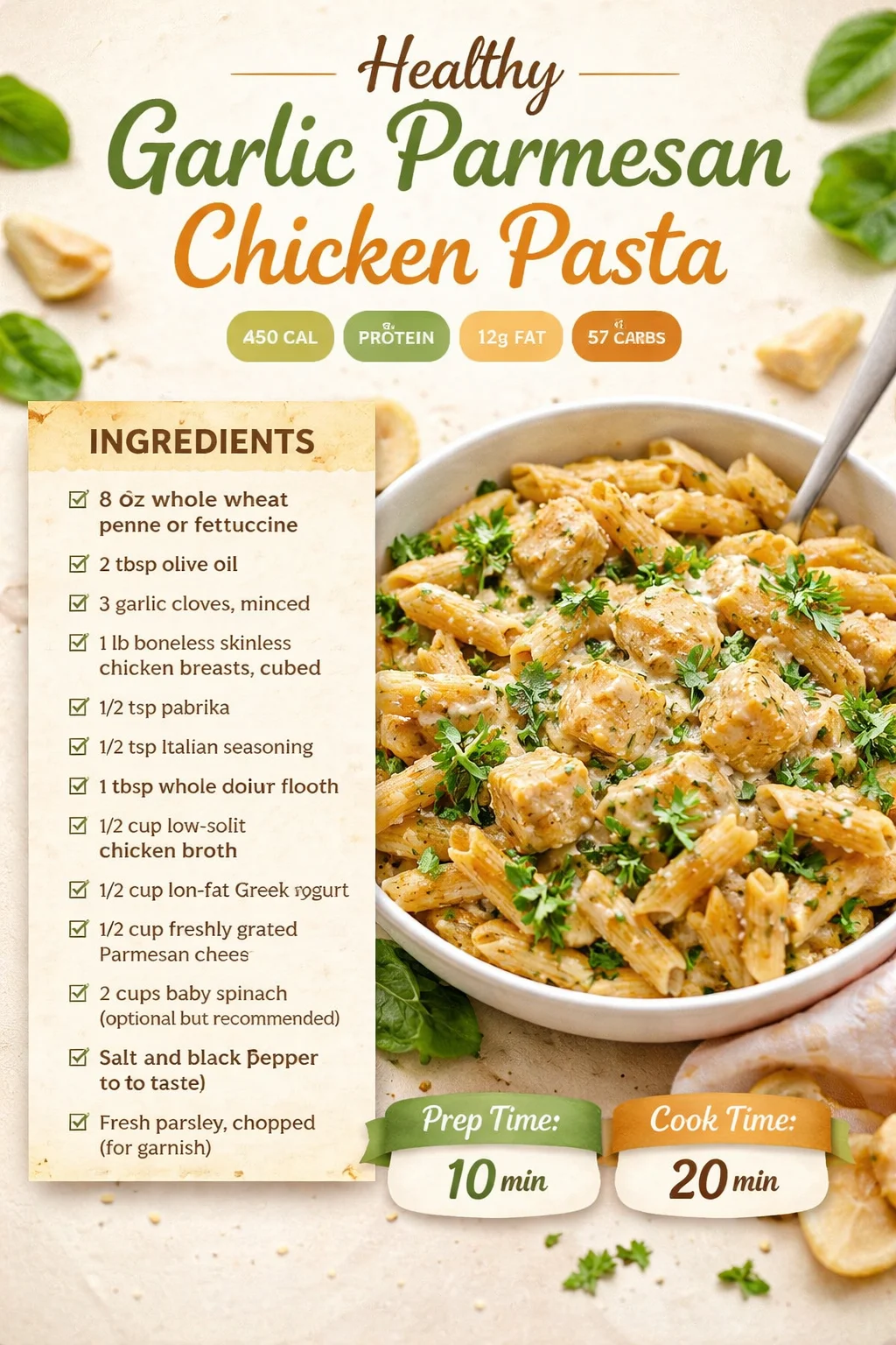 Healthy Garlic Parmesan Chicken Pasta