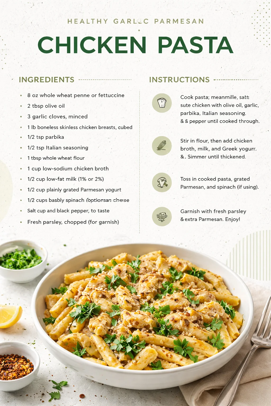 Healthy Garlic Parmesan Chicken Pasta