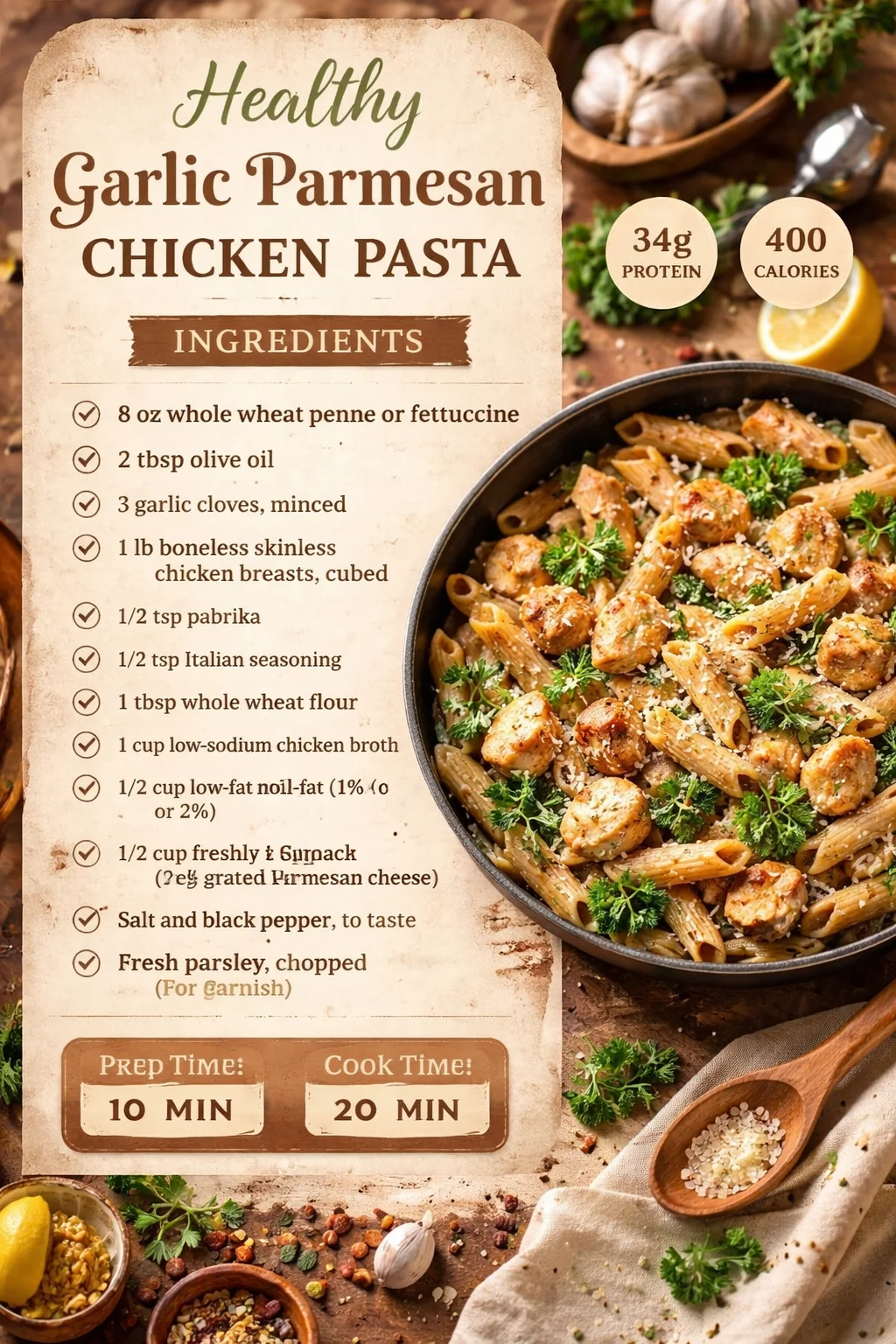 Healthy Garlic Parmesan Chicken Pasta