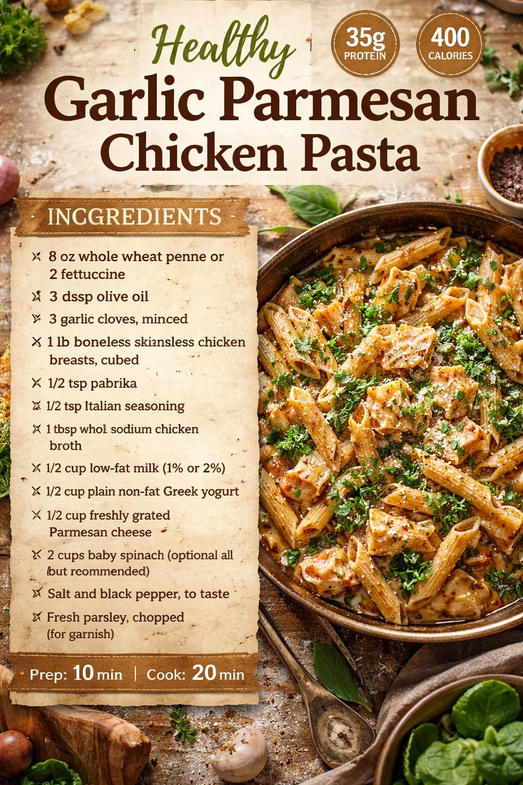 Healthy Garlic Parmesan Chicken Pasta