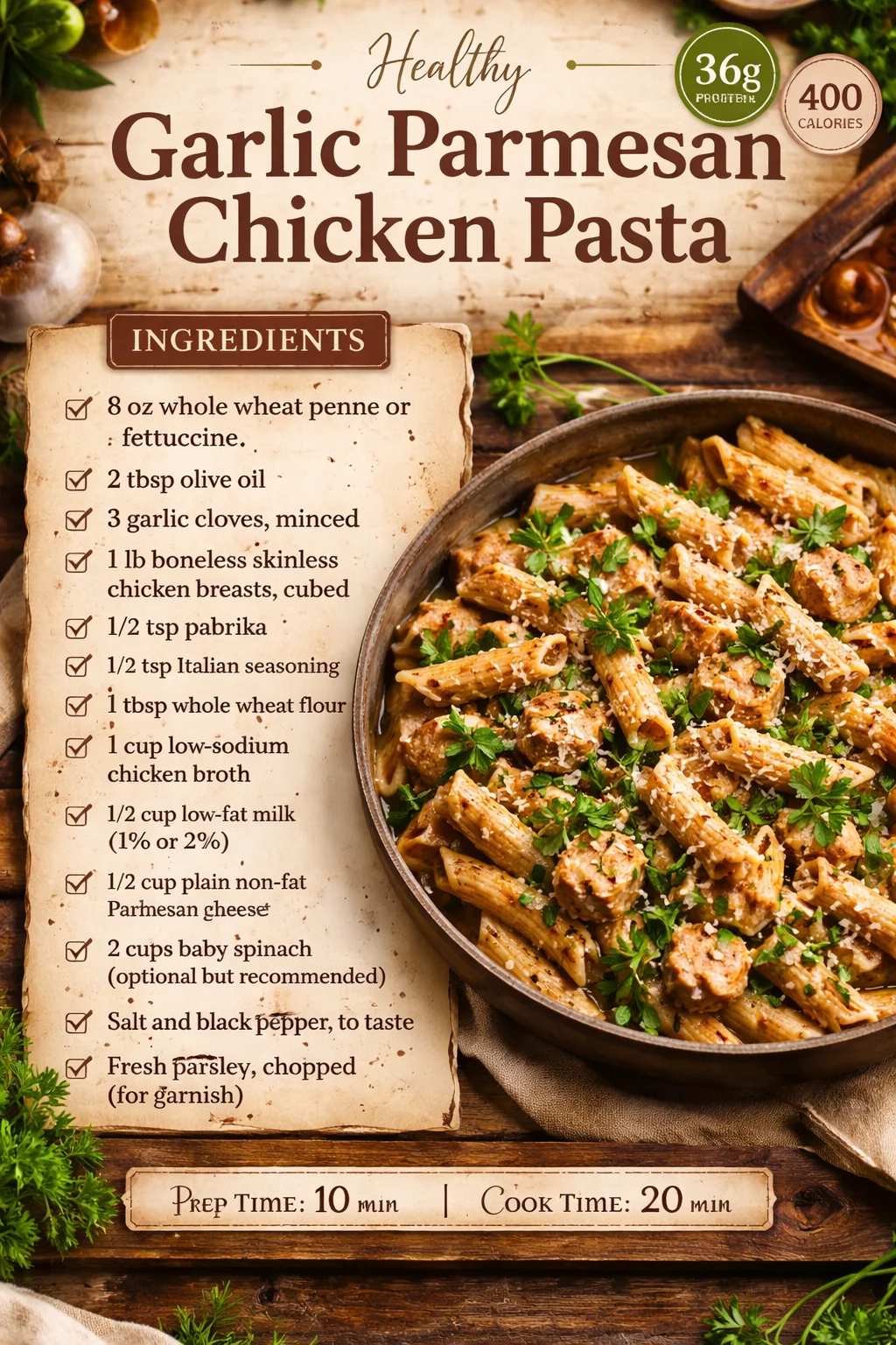 Healthy Garlic Parmesan Chicken Pasta