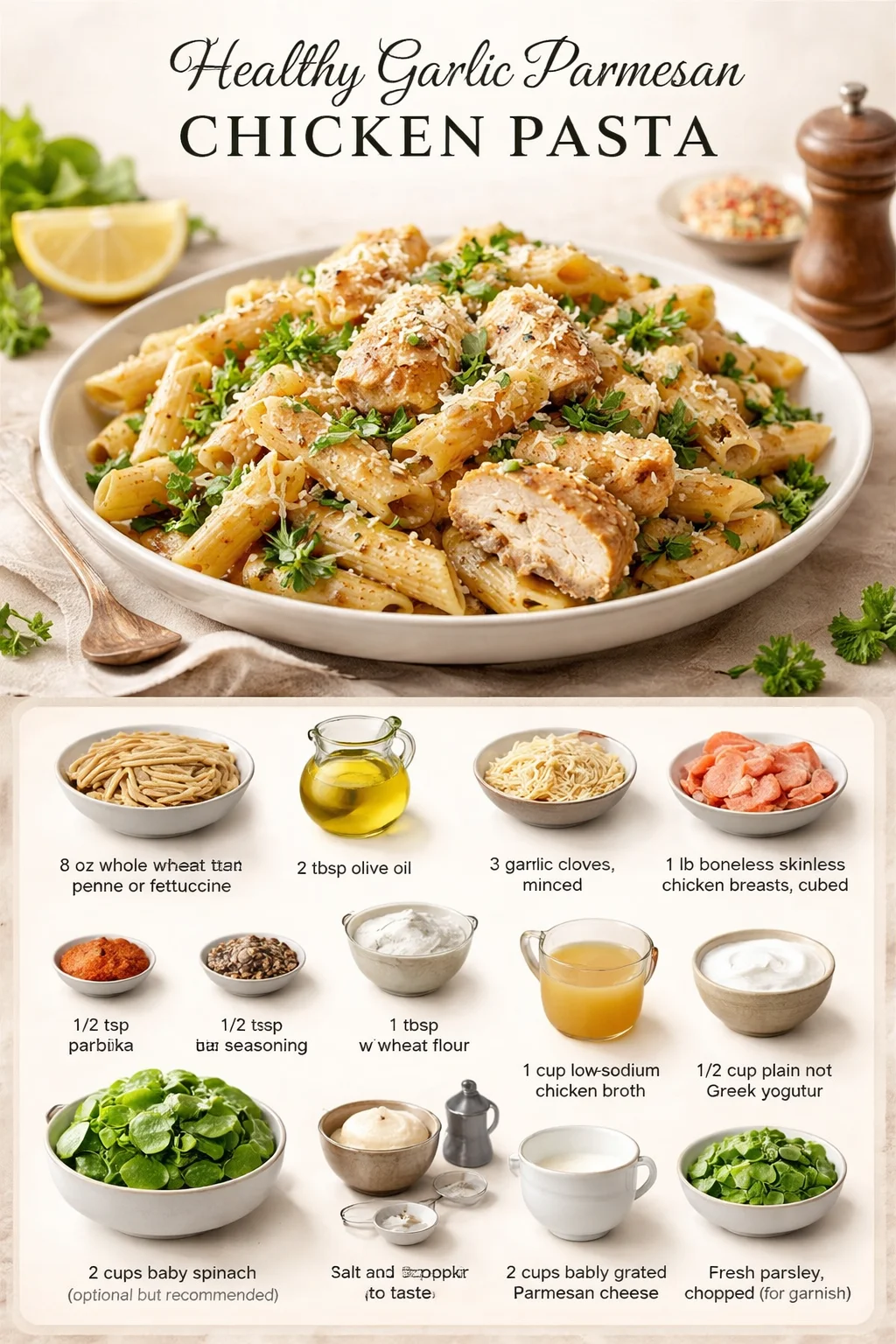 Healthy Garlic Parmesan Chicken Pasta
